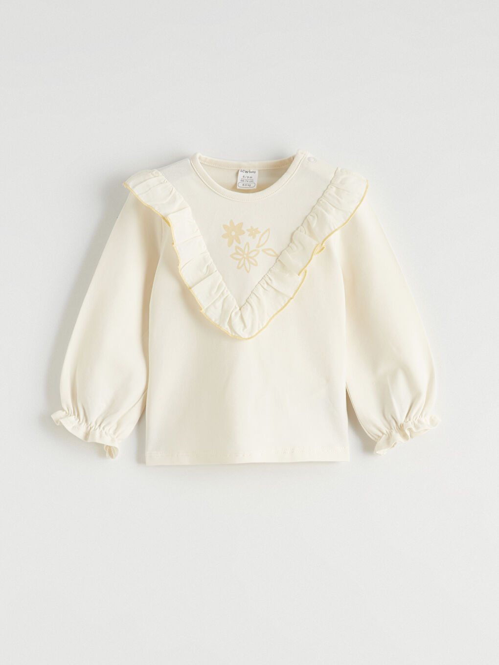 Bej Çiçekli Fırfırlı Kız Bebek Bluz ve Tayt-1