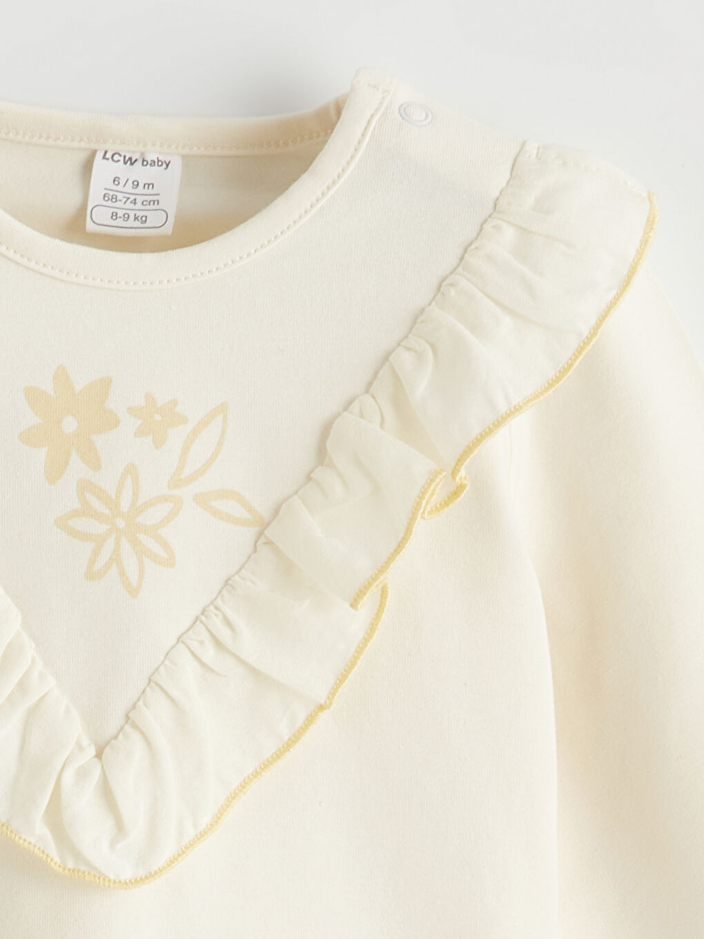 Bej Çiçekli Fırfırlı Kız Bebek Bluz ve Tayt-3