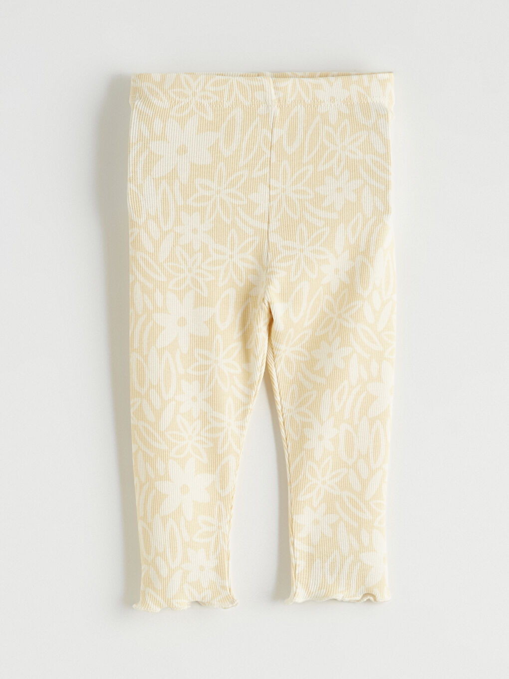 Bej Çiçekli Fırfırlı Kız Bebek Bluz ve Tayt-5