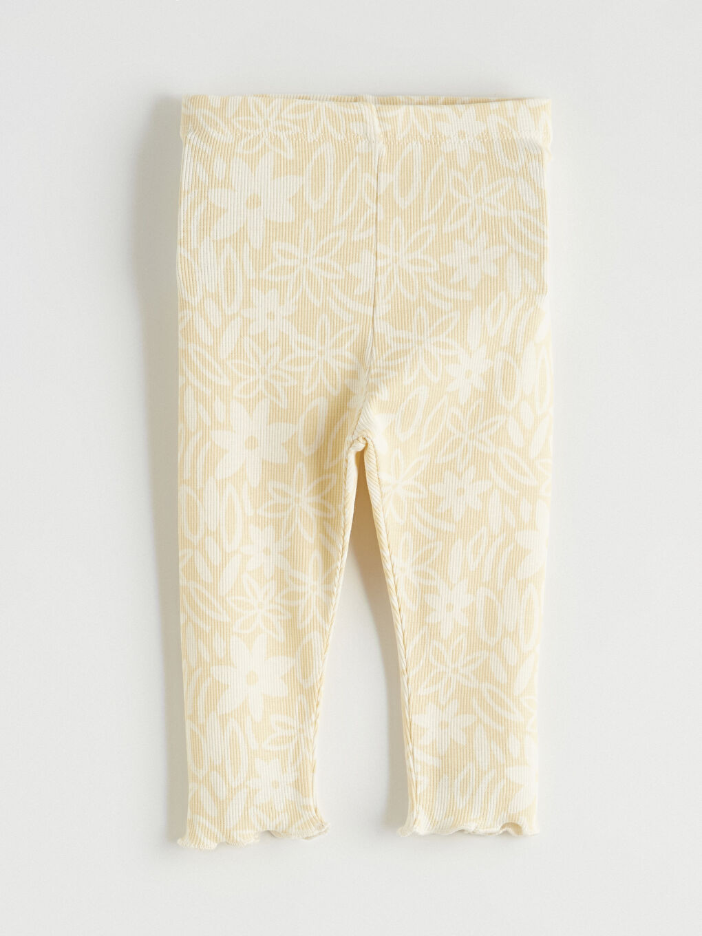 Bej Çiçekli Fırfırlı Kız Bebek Bluz ve Tayt-6