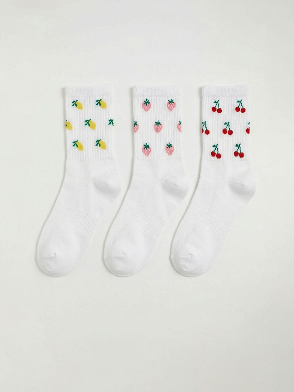Ekru Meyve Desenli Kadın Soket Çorap 3'lü