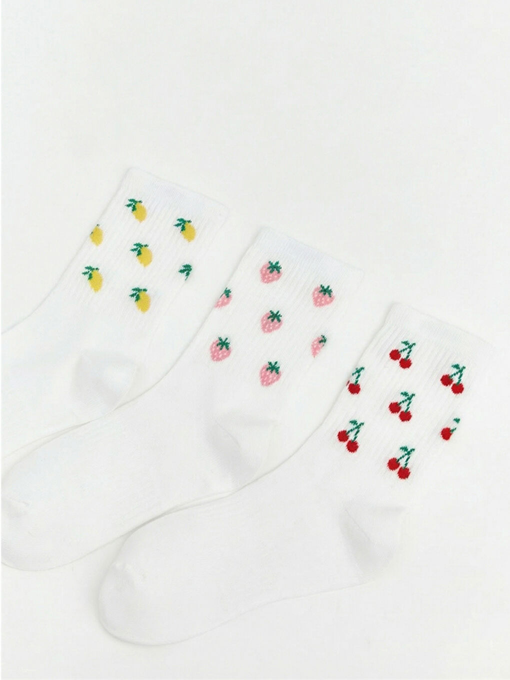 Ekru Meyve Desenli Kadın Soket Çorap 3'lü-1