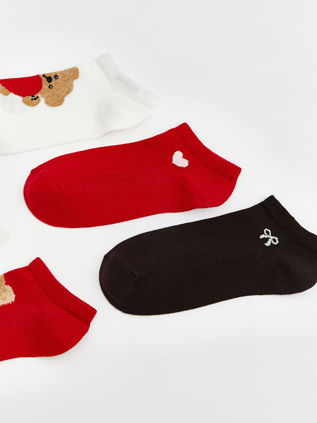 Ekru Ayı Baskılı Kadın Patik Çorap 5'li-2