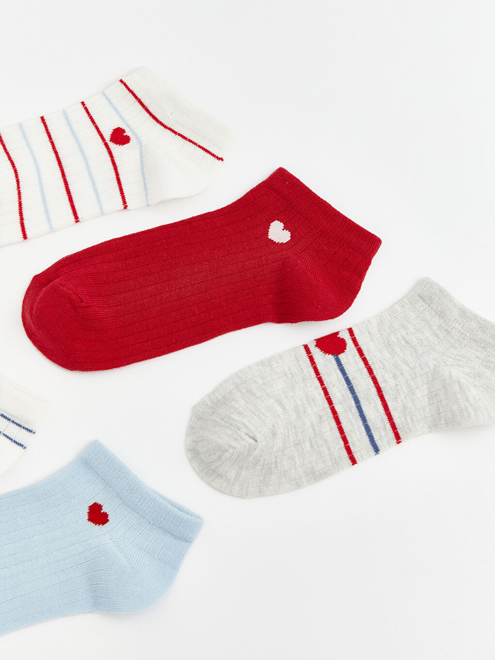 Ekru Kalp Desenli Kadın Patik Çorap 5'li-2
