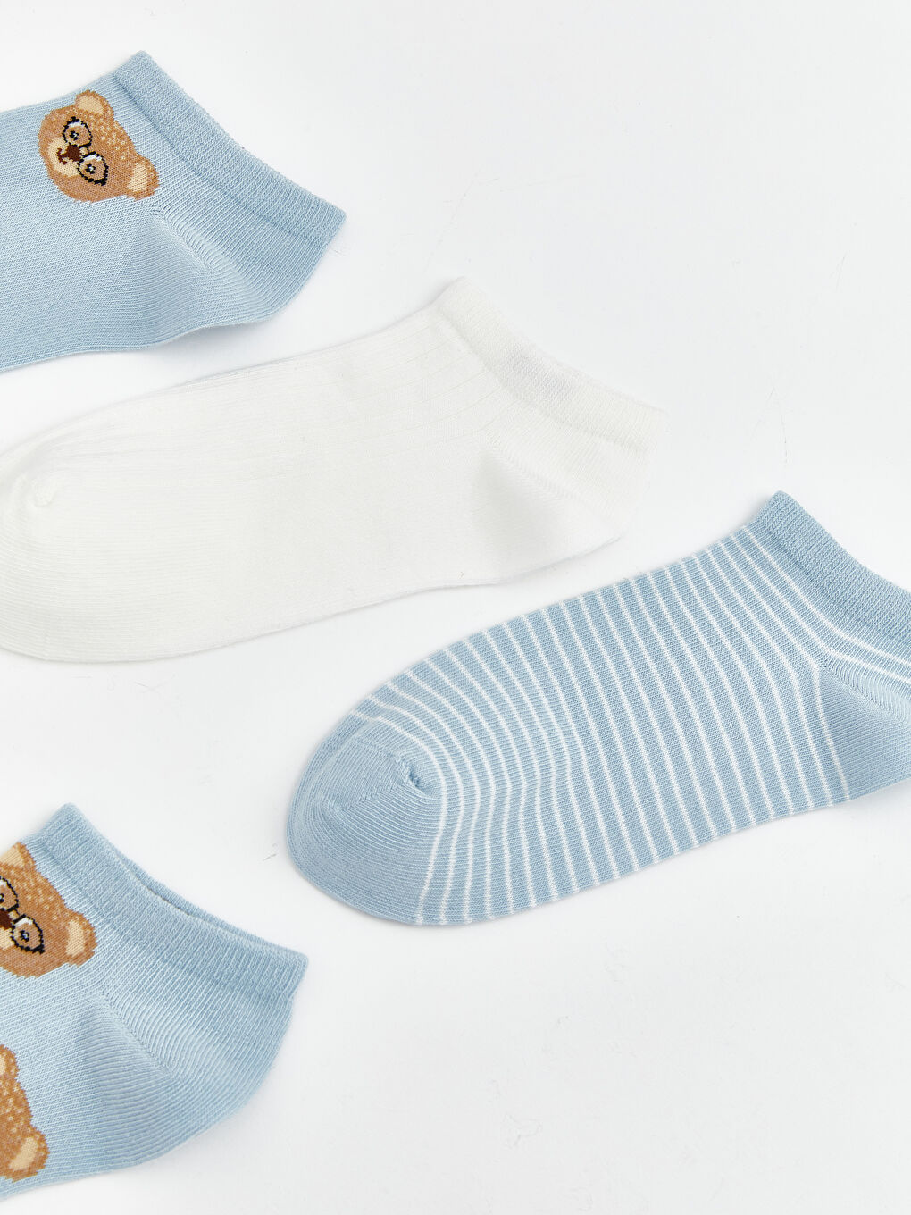 Mavi Ayı Baskılı Kadın Patik Çorap 5'li-1