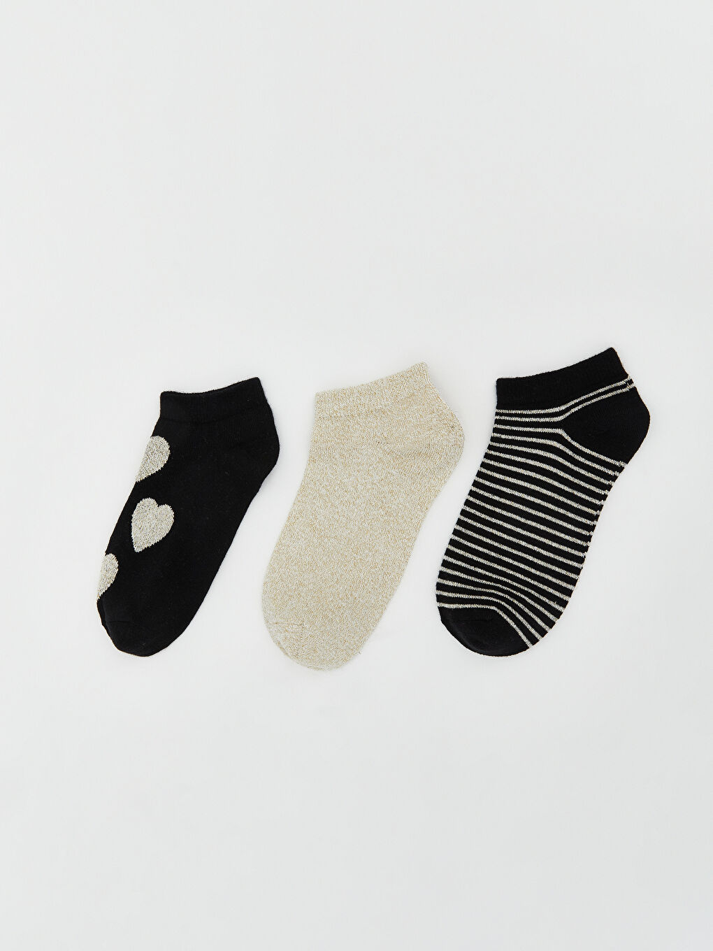 Siyah Desenli Kadın Patik Çorap 3'lü