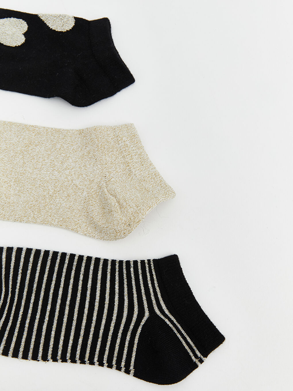Siyah Desenli Kadın Patik Çorap 3'lü-1