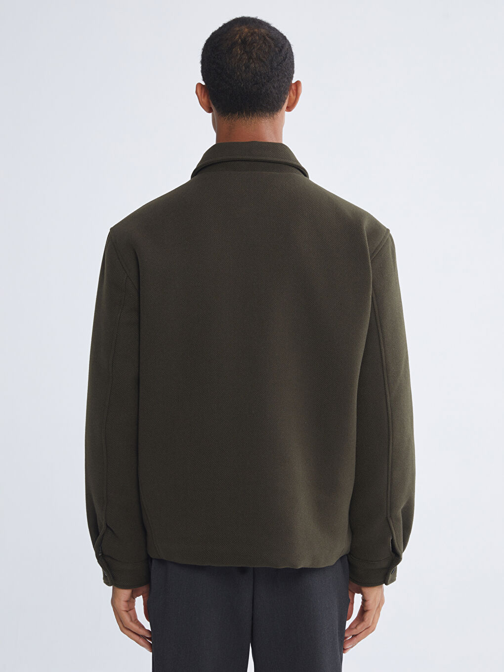Haki Standart Kalıp Gömlek Yaka Erkek Kaşe Mont-4