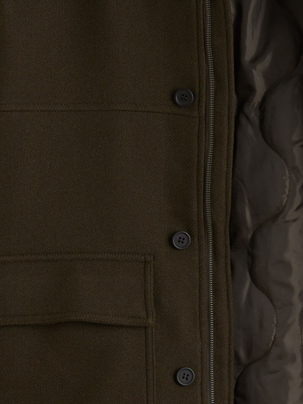 Haki Standart Kalıp Gömlek Yaka Erkek Kaşe Mont-6