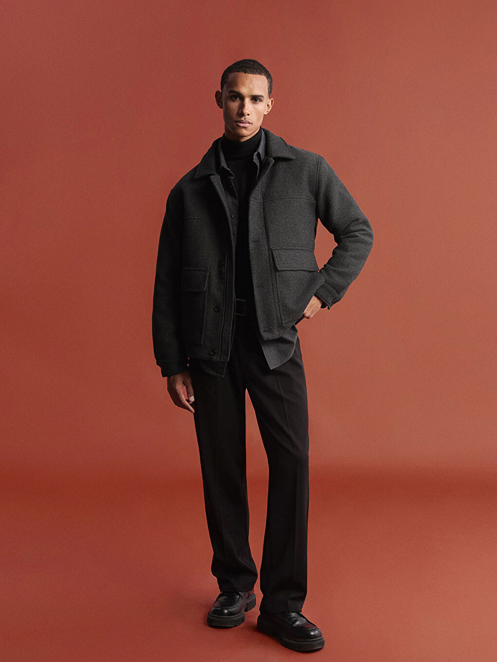 Стандартный крой пальто с отложным воротником для мужчин из каше-1