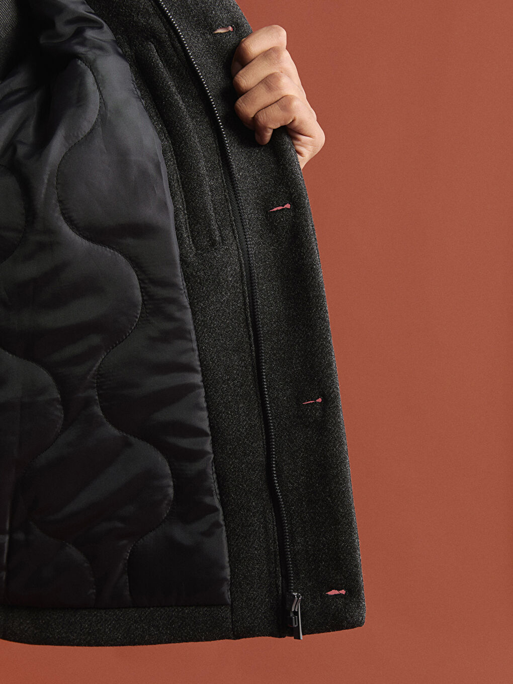 Стандартный крой пальто с отложным воротником для мужчин из каше-3