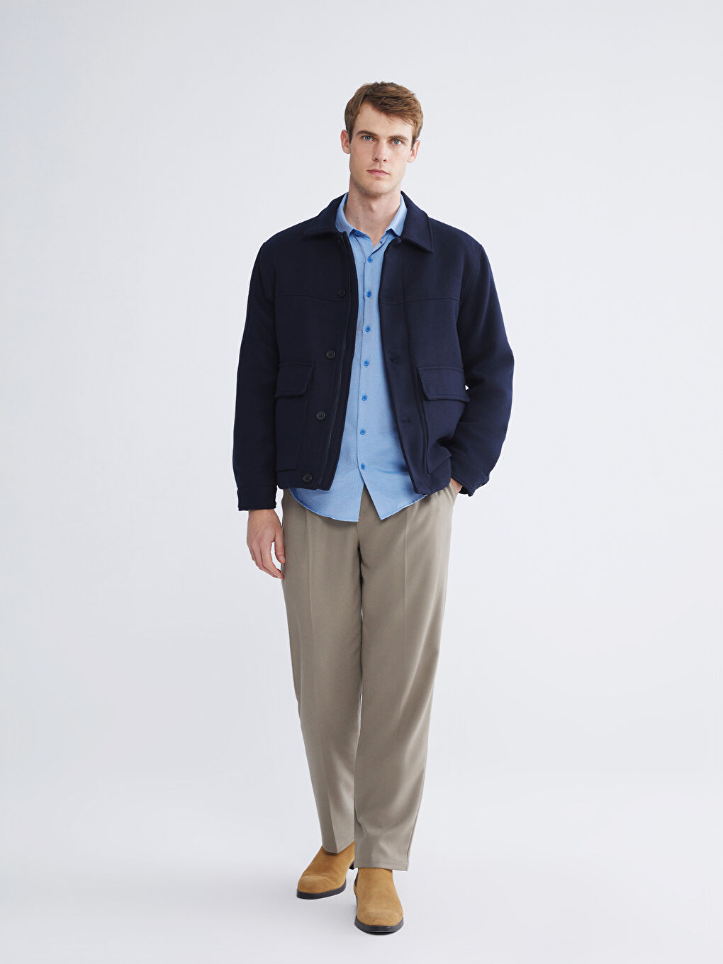 Lacivert Standart Kalıp Gömlek Yaka Erkek Kaşe Mont-1