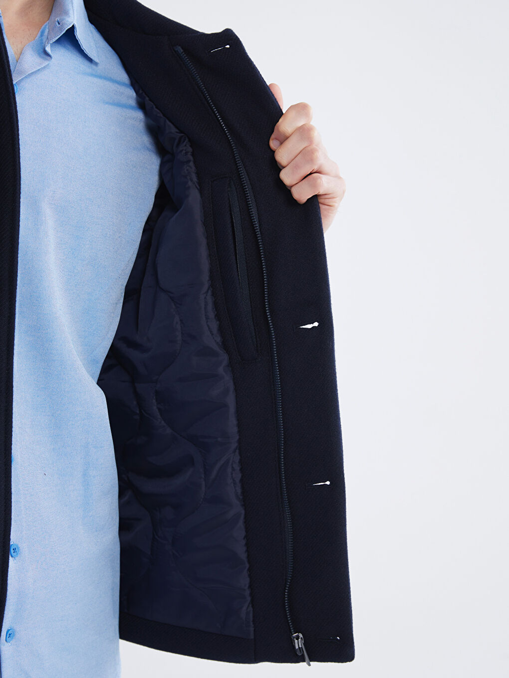 Lacivert Standart Kalıp Gömlek Yaka Erkek Kaşe Mont-3