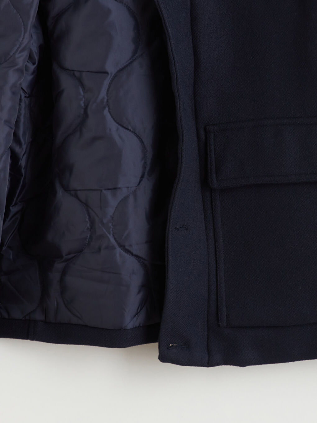 Lacivert Standart Kalıp Gömlek Yaka Erkek Kaşe Mont-7