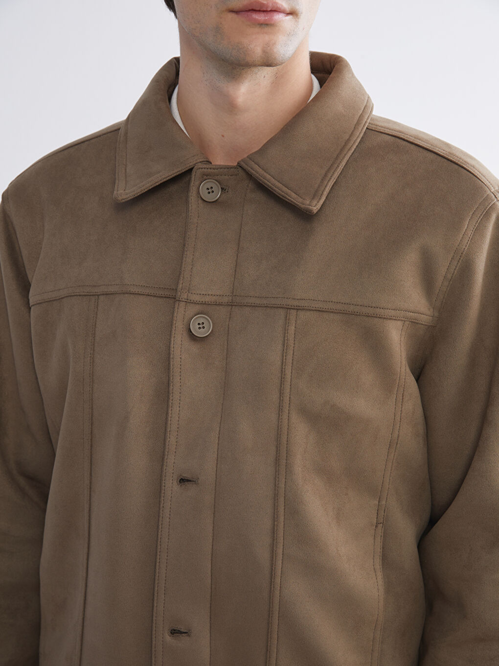 Bej Rahat Kalıp Gömlek Yaka Süet Erkek Mont-2