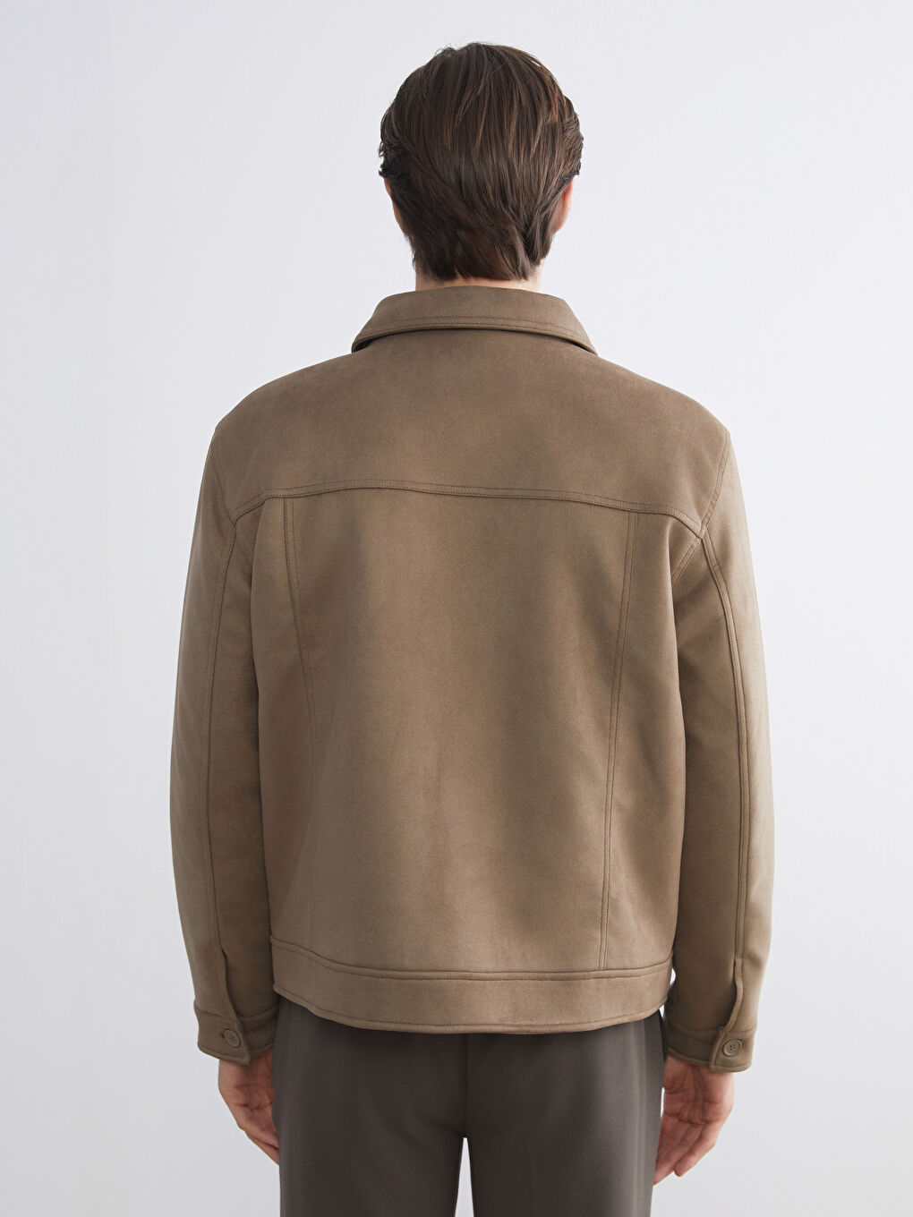 Bej Rahat Kalıp Gömlek Yaka Süet Erkek Mont-4