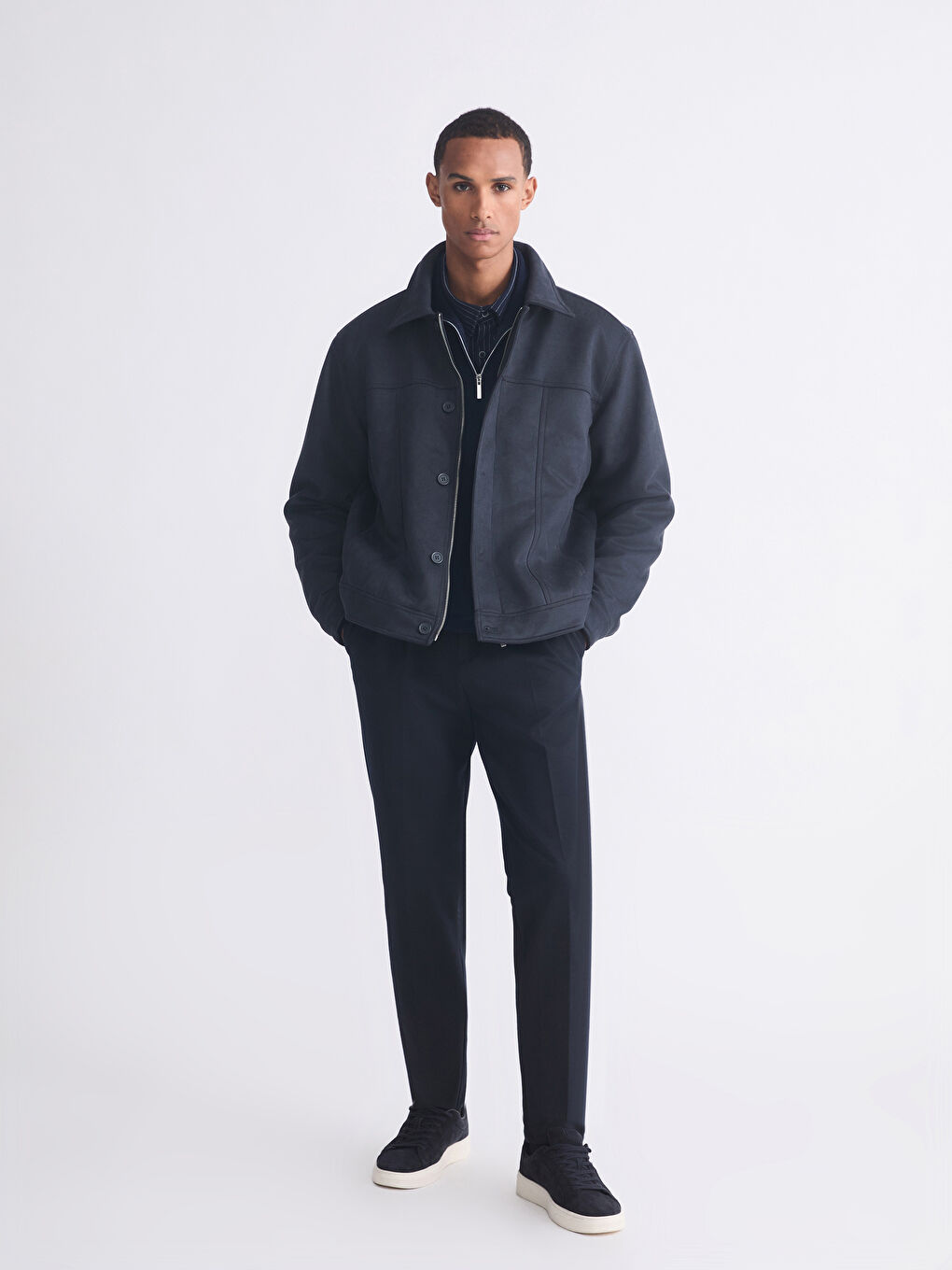 Antrasit Rahat Kalıp Gömlek Yaka Süet Erkek Mont-1