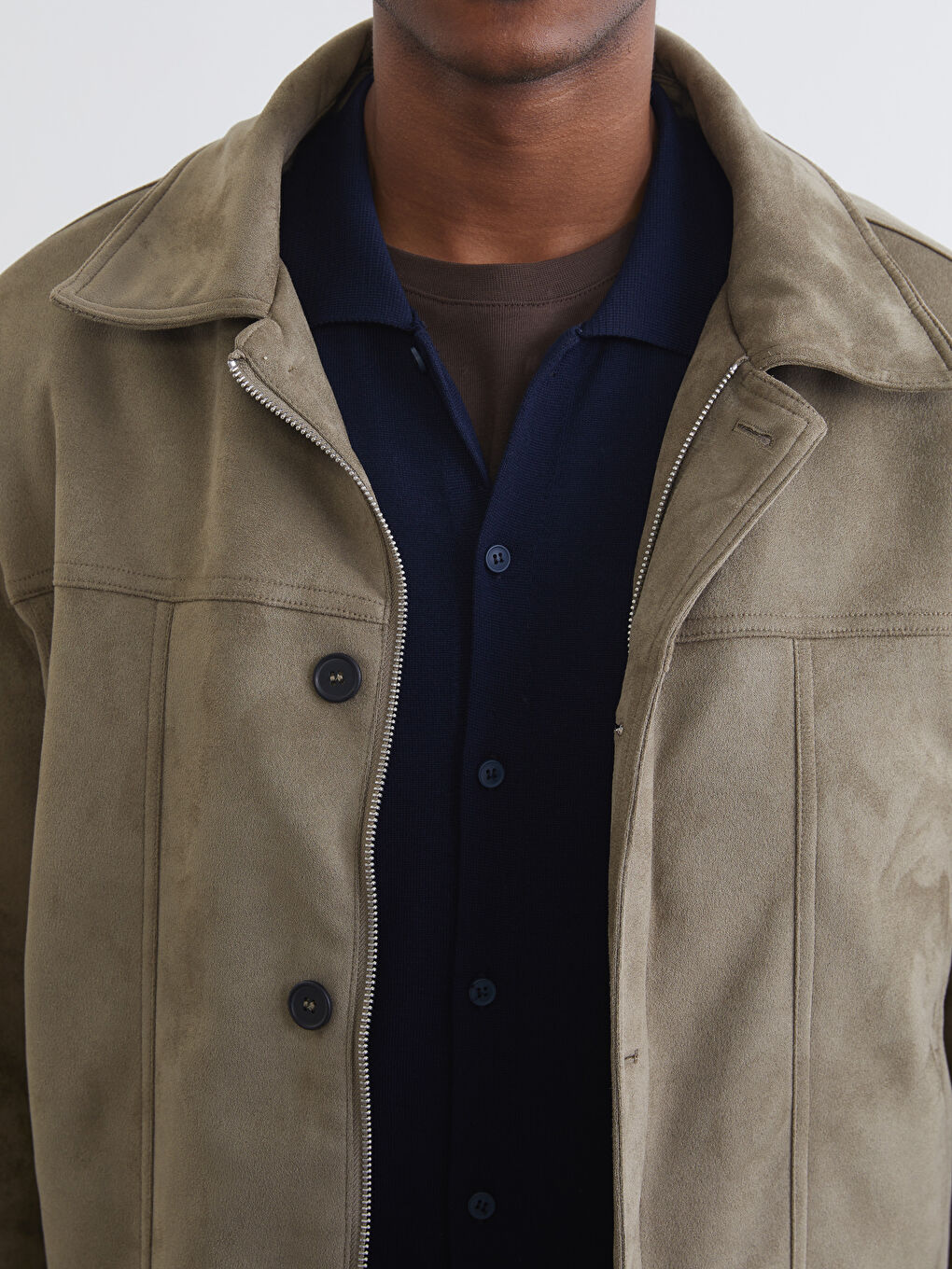 معطف رجال قصة مريحة ياقة بلي كول جلد سويد-4