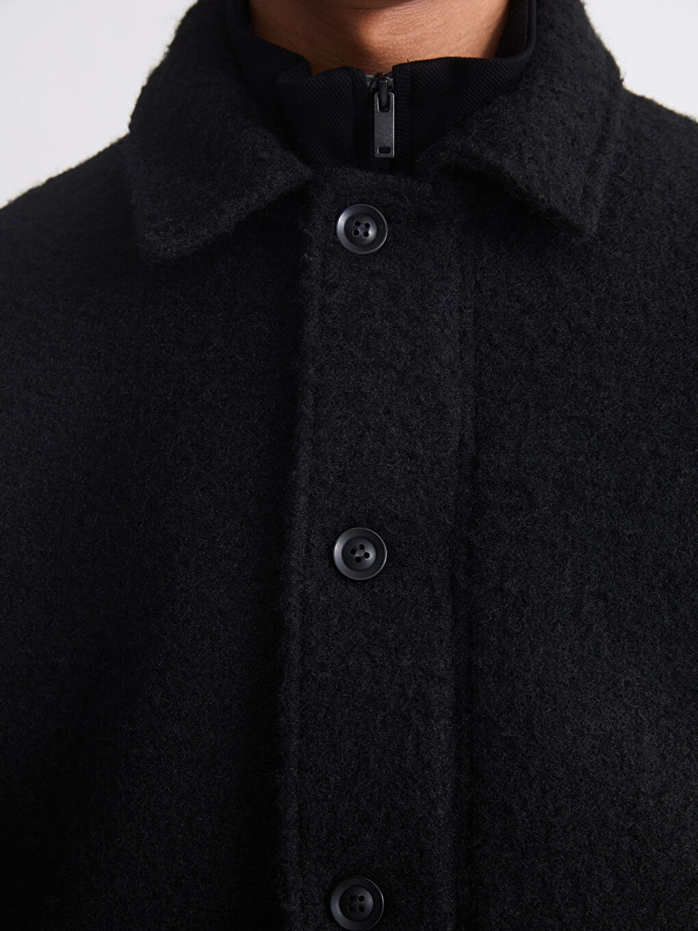 Siyah Rahat Kalıp Ceket Yaka Erkek Kaşe Mont-2