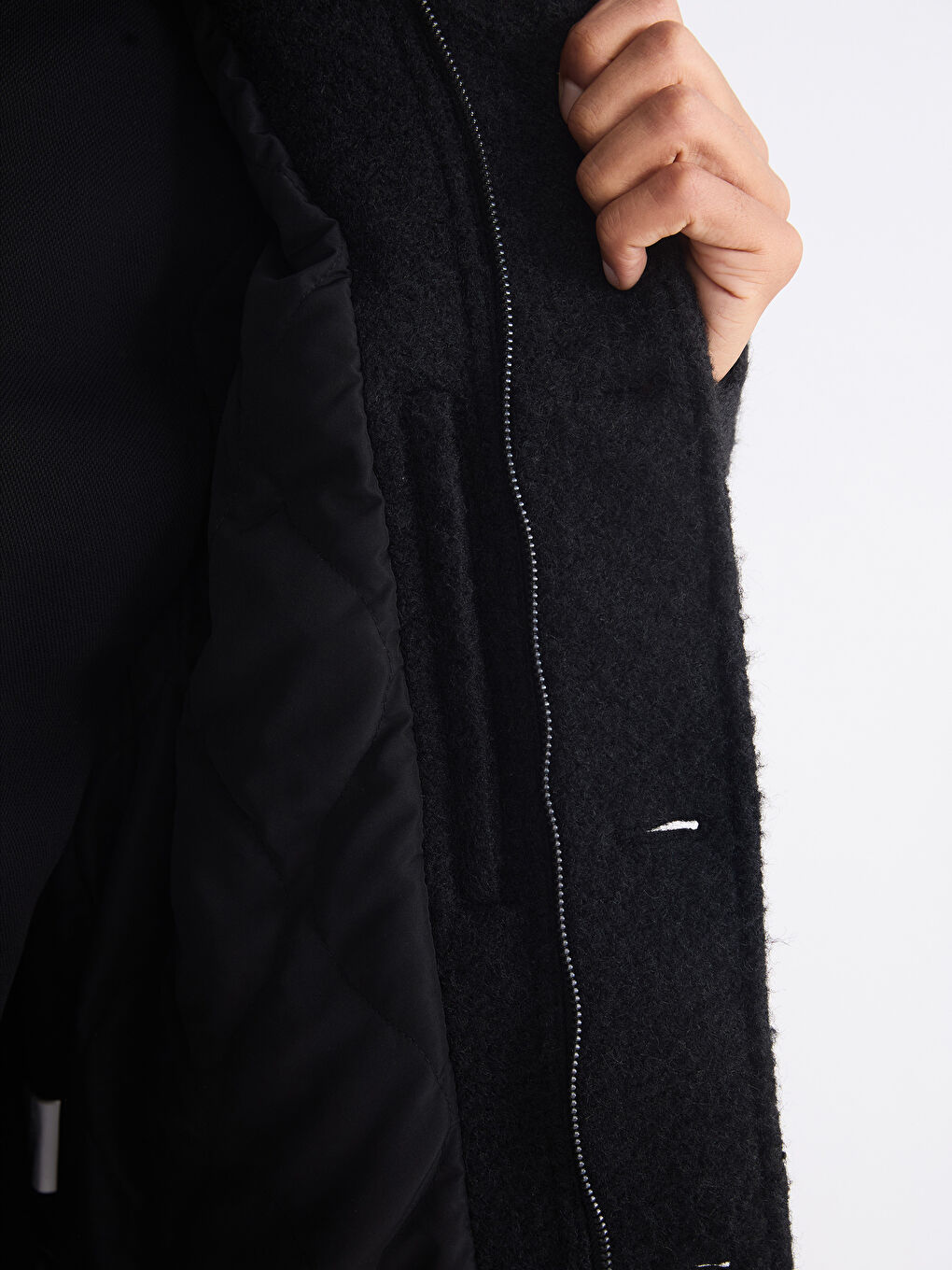 Siyah Rahat Kalıp Ceket Yaka Erkek Kaşe Mont-3