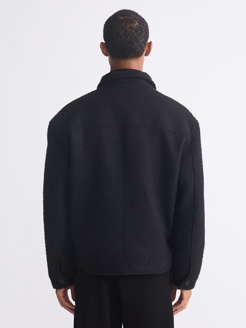 Siyah Rahat Kalıp Ceket Yaka Erkek Kaşe Mont-4