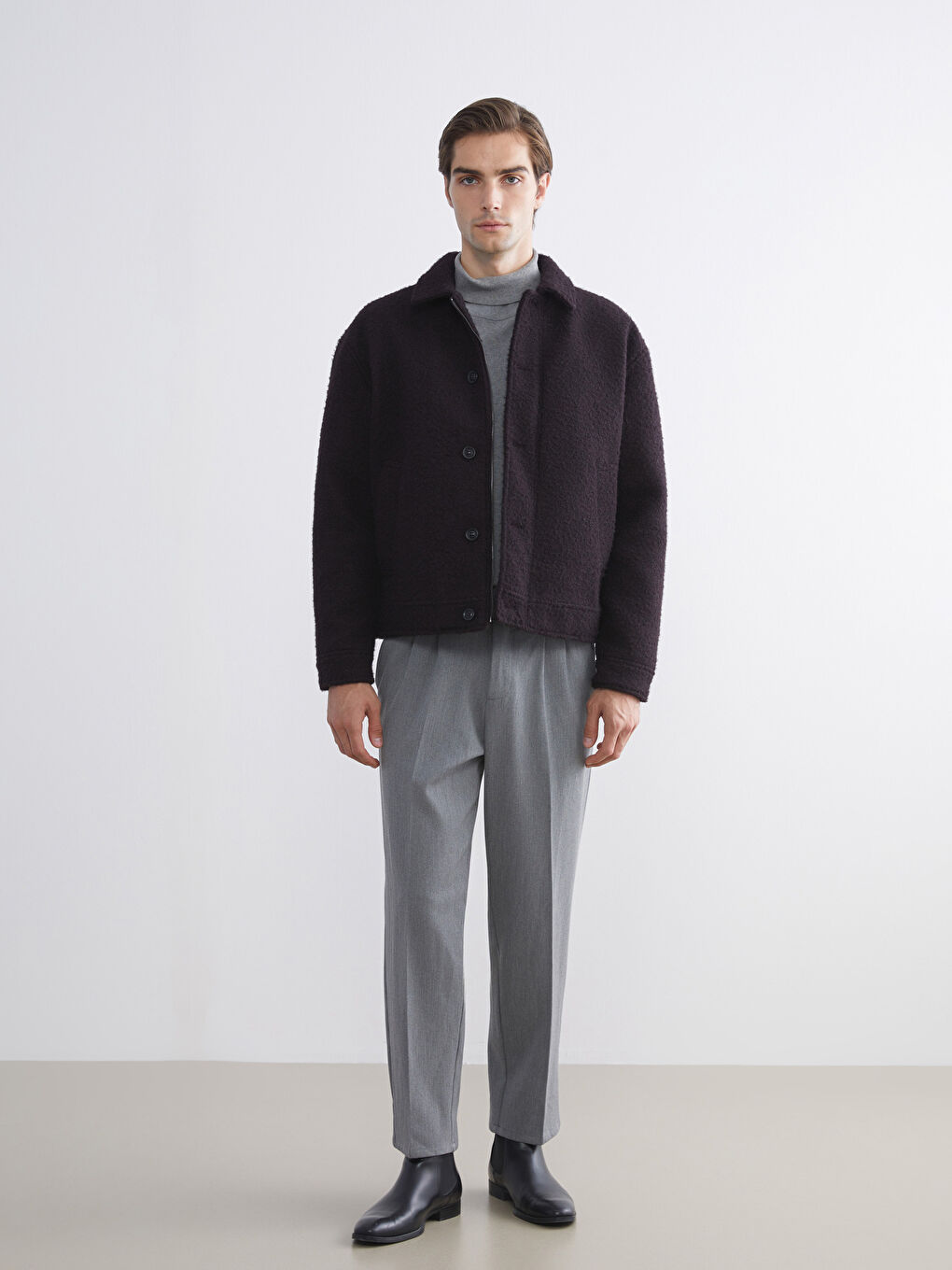 Bordo Rahat Kalıp Ceket Yaka Erkek Kaşe Mont-1