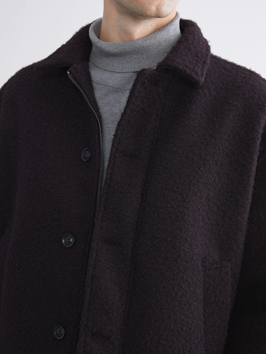 Bordo Rahat Kalıp Ceket Yaka Erkek Kaşe Mont-2