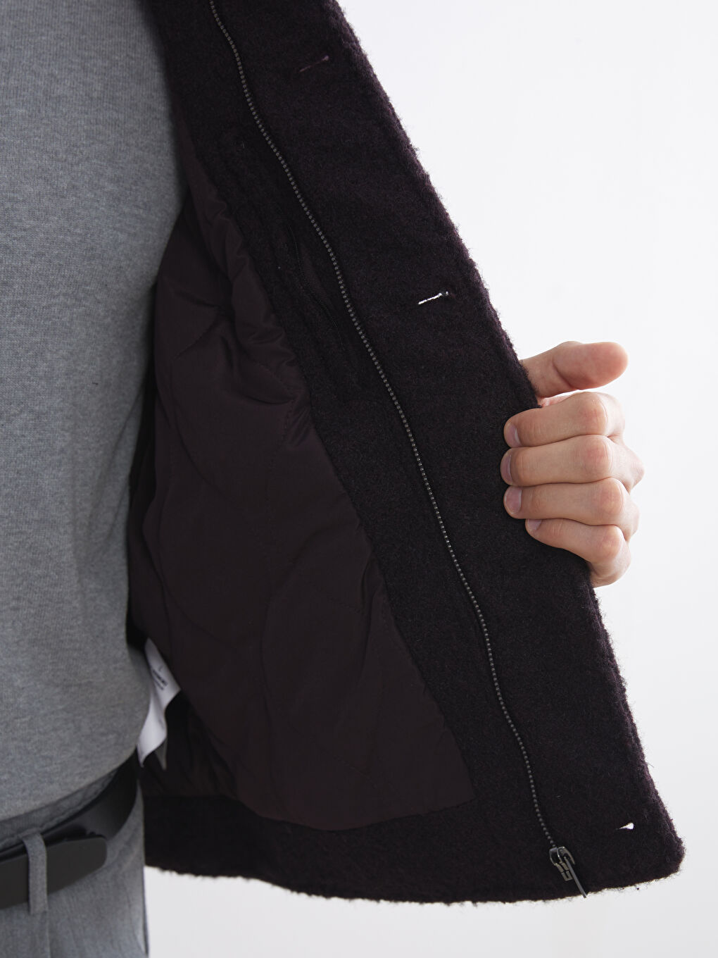 Bordo Rahat Kalıp Ceket Yaka Erkek Kaşe Mont-3