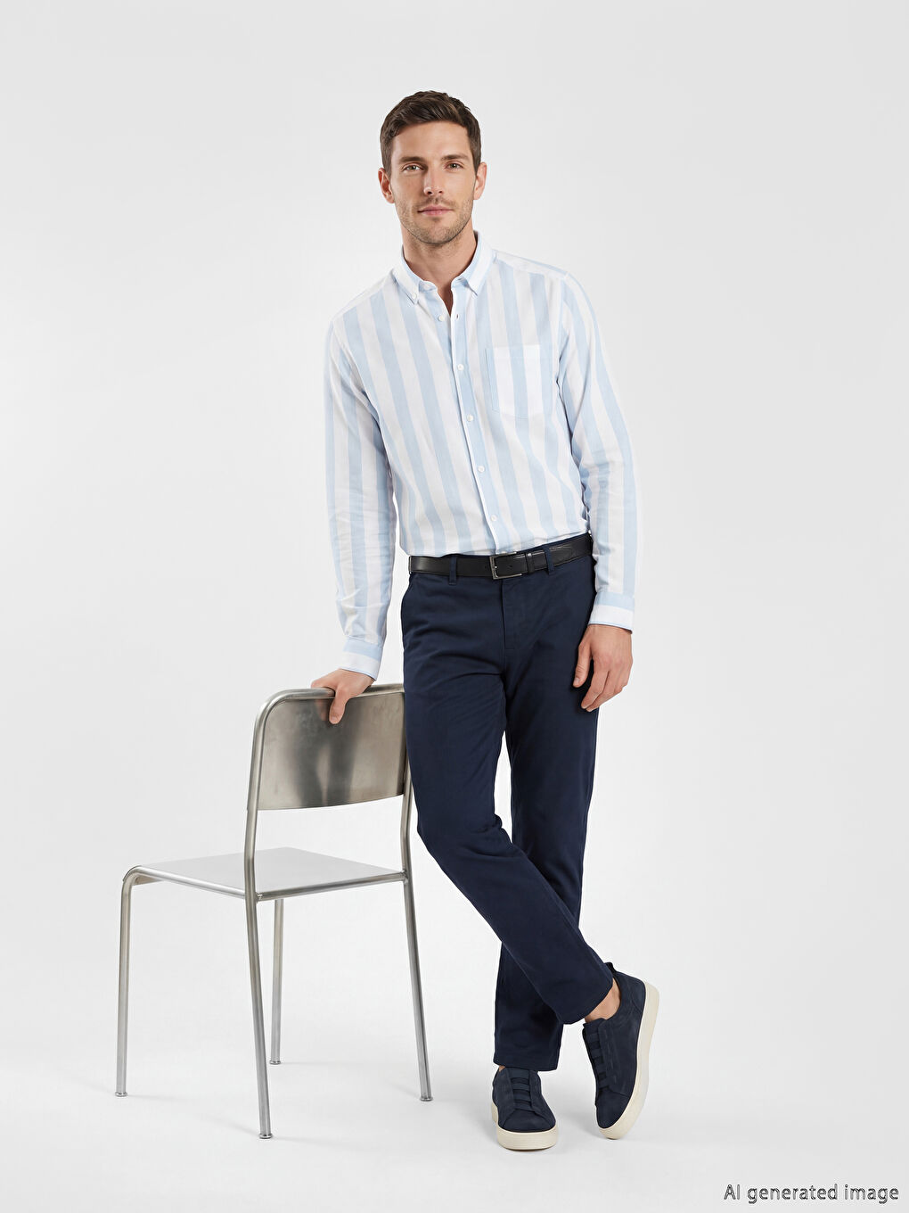 قميص رجالي مخطط بقماش دوبي بقصة عادية-1