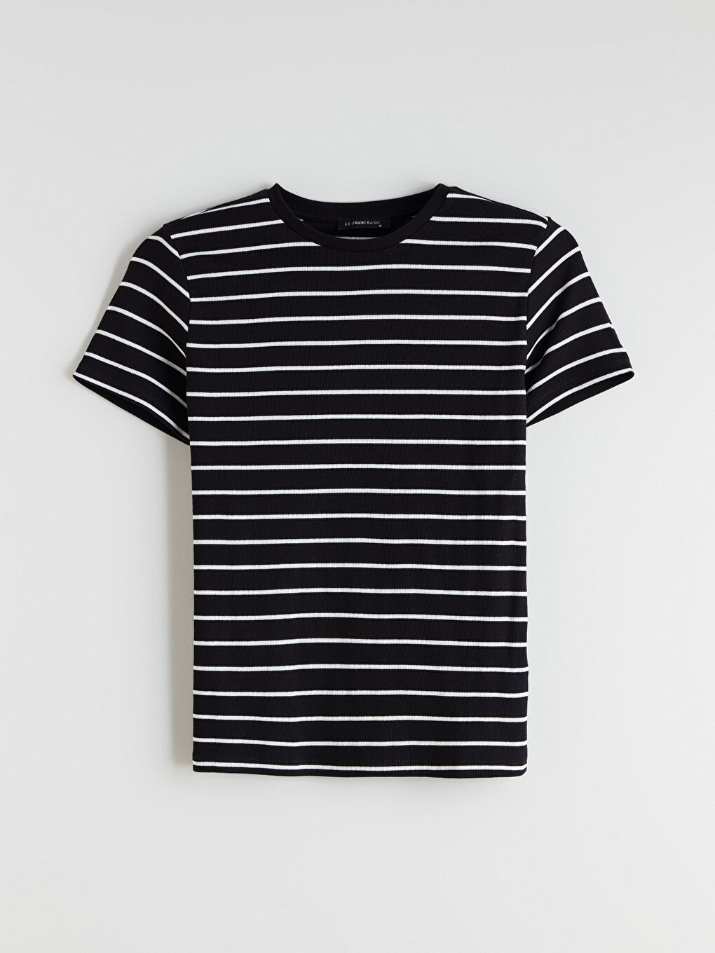 Әйелдерге арналған жолақты дөңгелек жағалы футболка-4