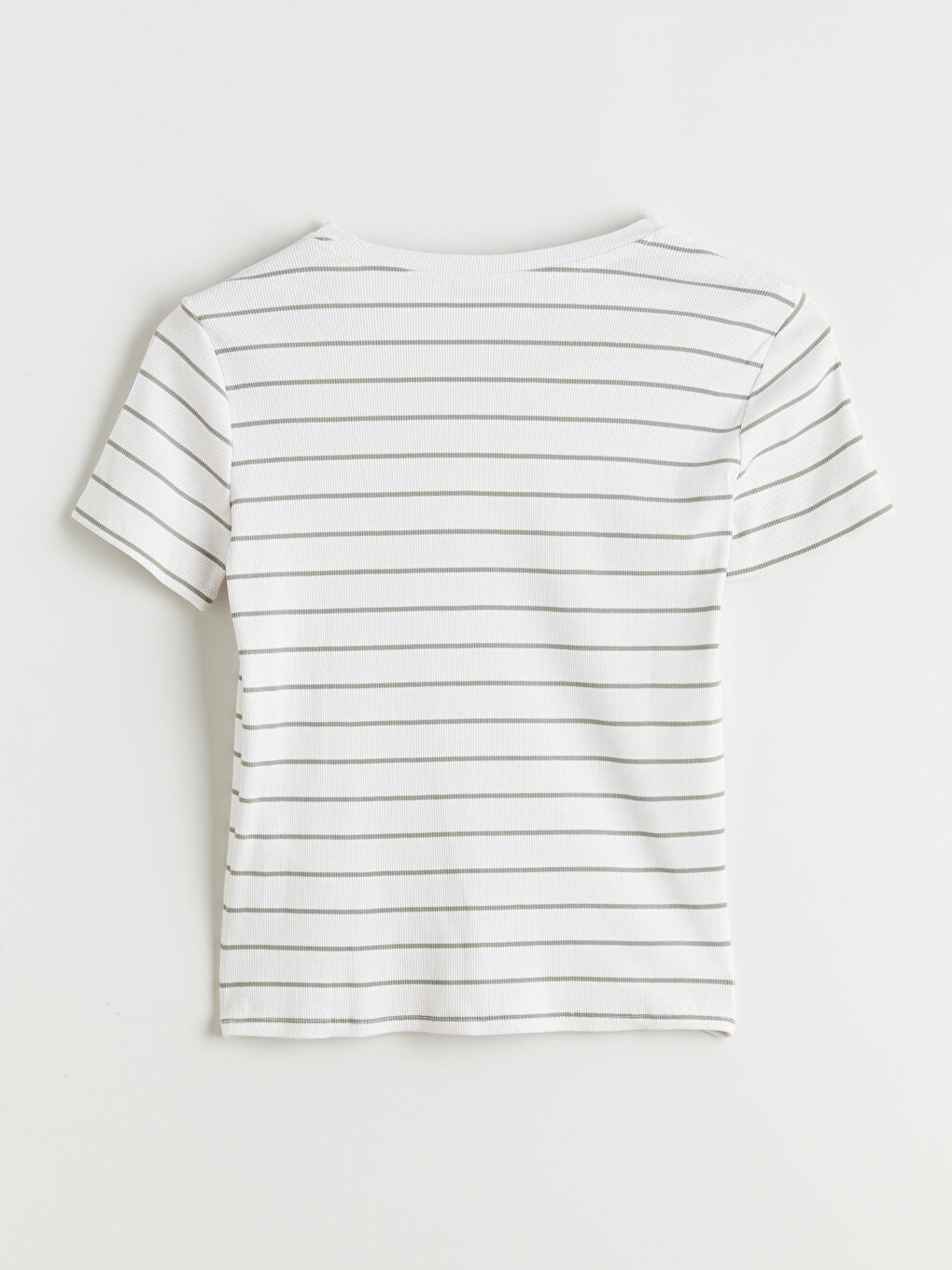 Әйелдерге арналған жолақты дөңгелек жағалы футболка-5