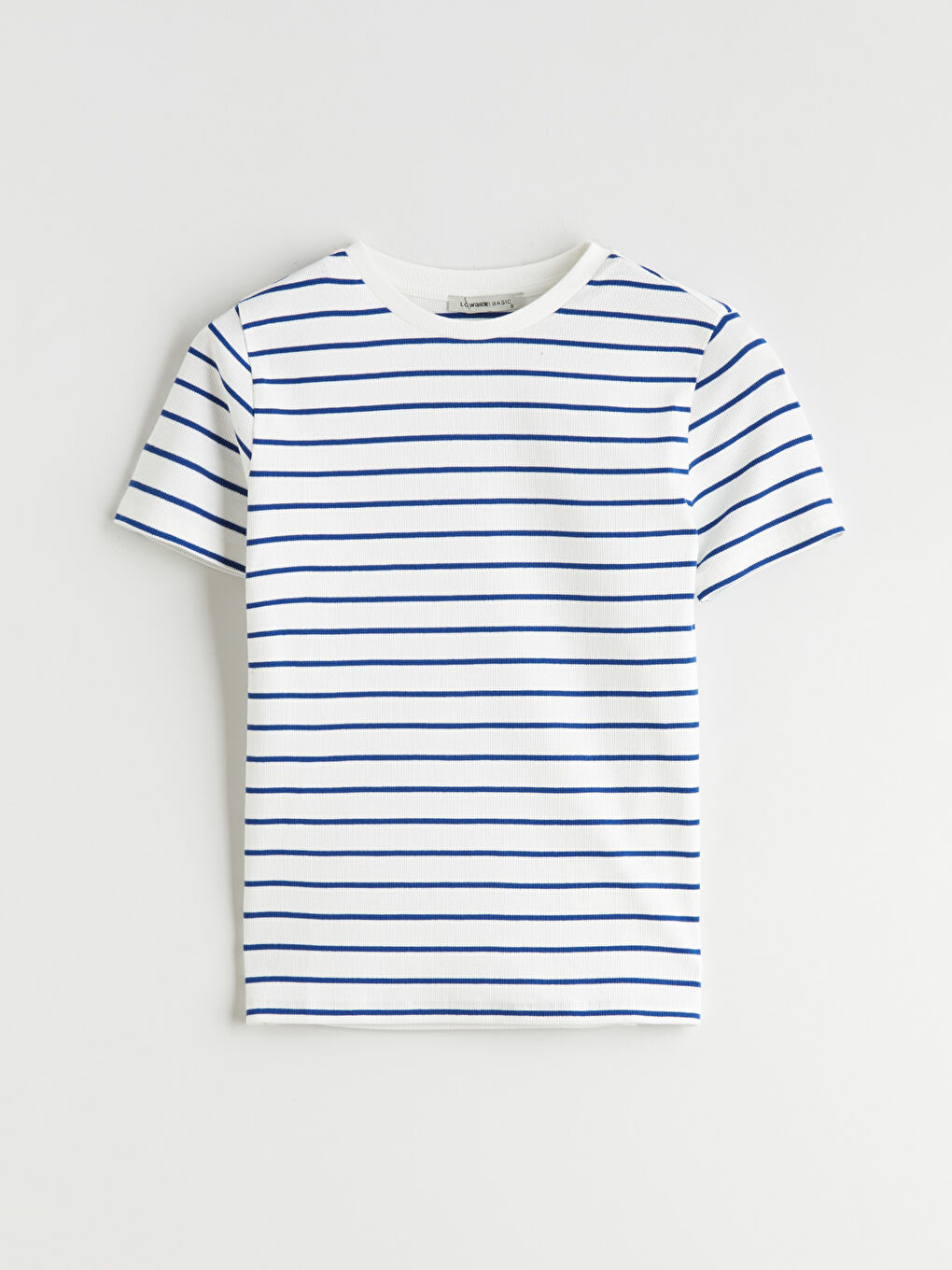 Әйелдерге арналған жолақты дөңгелек жағалы футболка-4