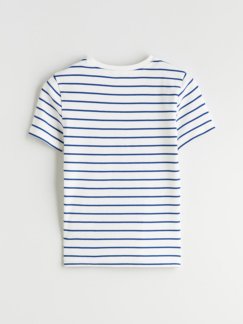 Әйелдерге арналған жолақты дөңгелек жағалы футболка-5