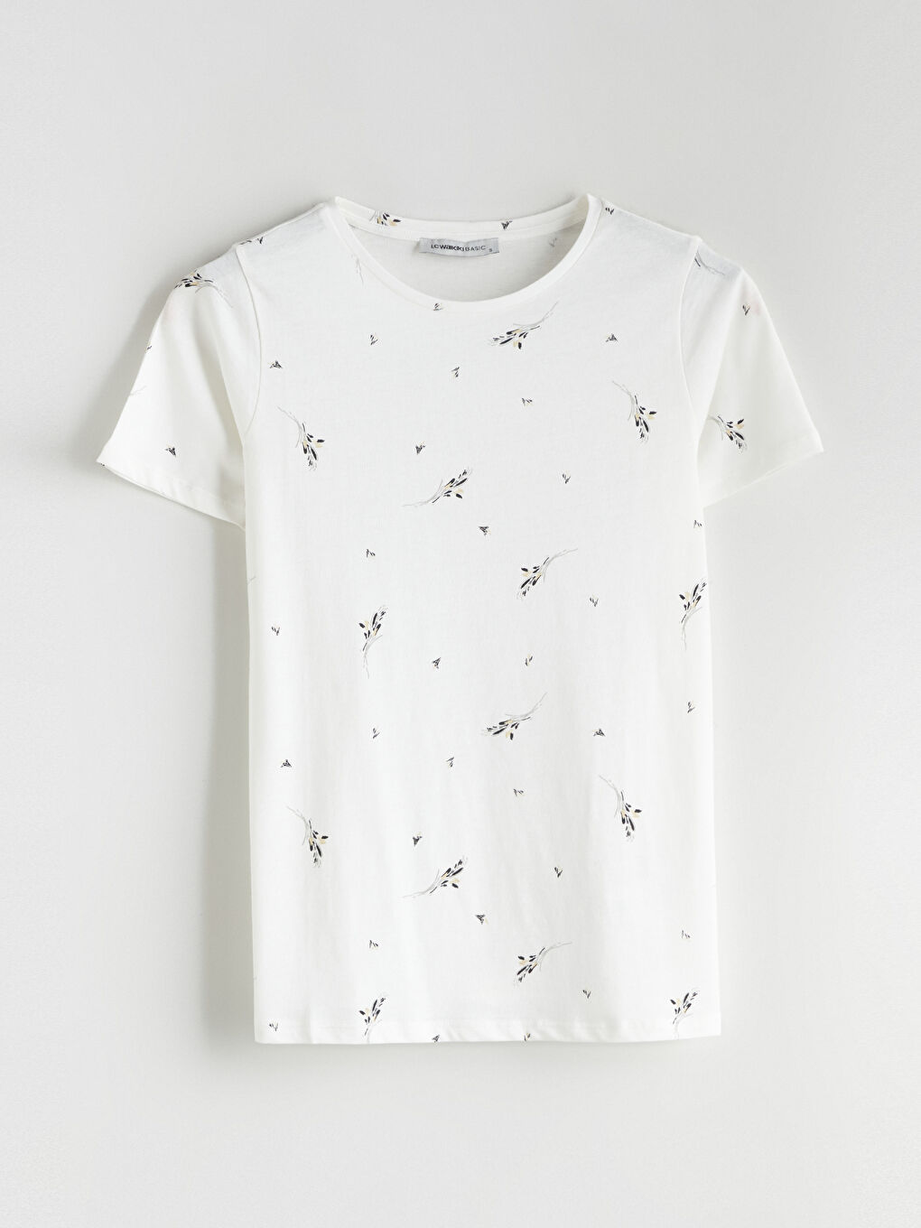 әйелдерге арналған гүлді өрнек дөңгелек жағалы футболка-4