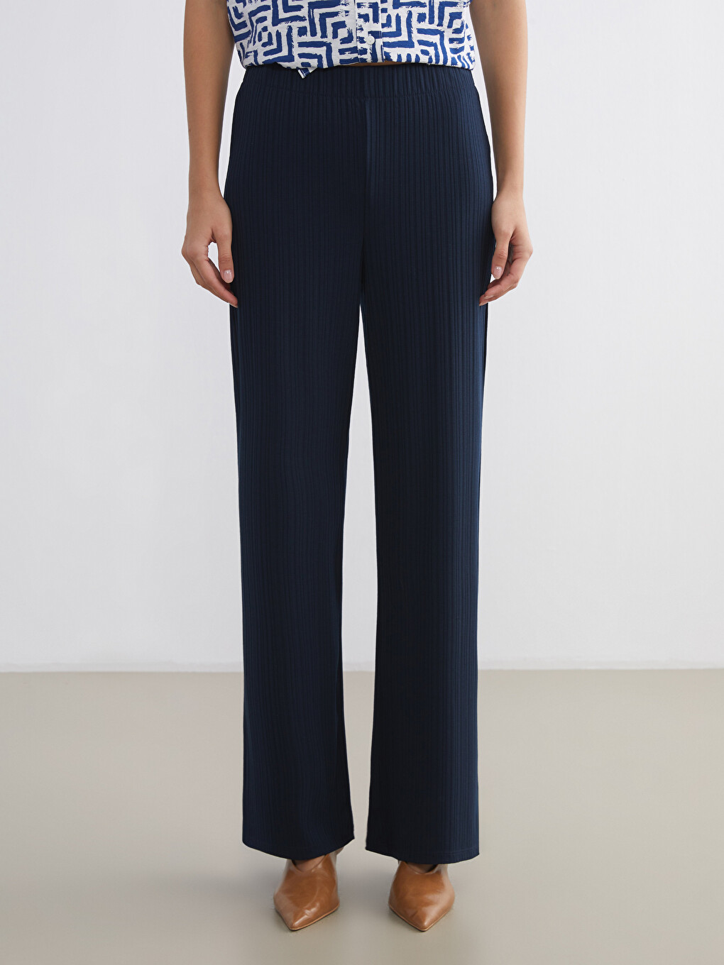 Elastic Waist Wide Leg Women's Trousers-1