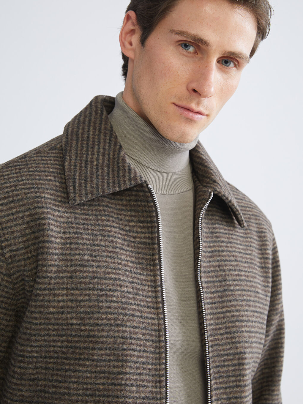 Kahverengi Standart Kalıp Ceket Yaka Erkek Kaşe Kaban-2