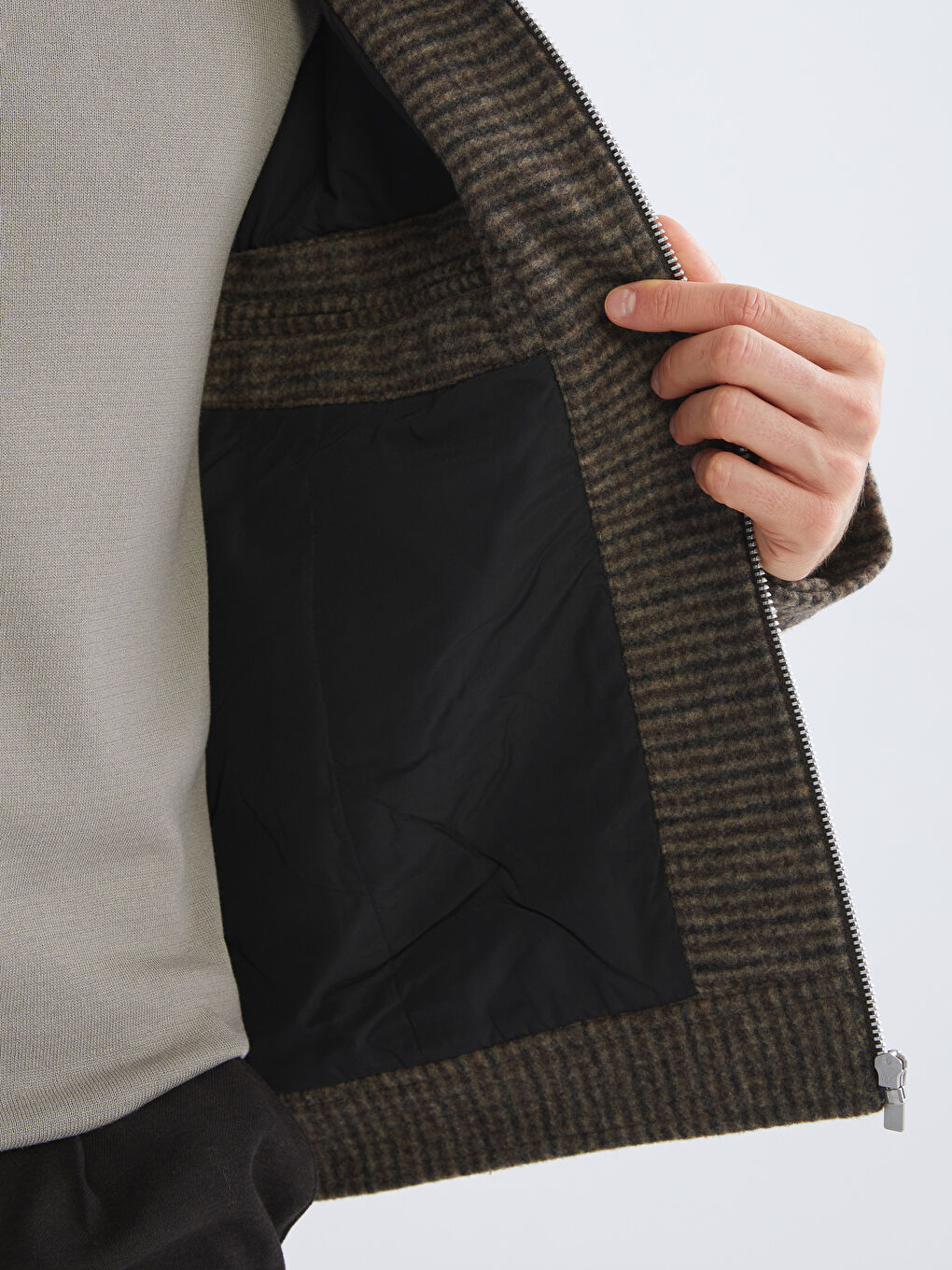 Kahverengi Standart Kalıp Ceket Yaka Erkek Kaşe Kaban-3