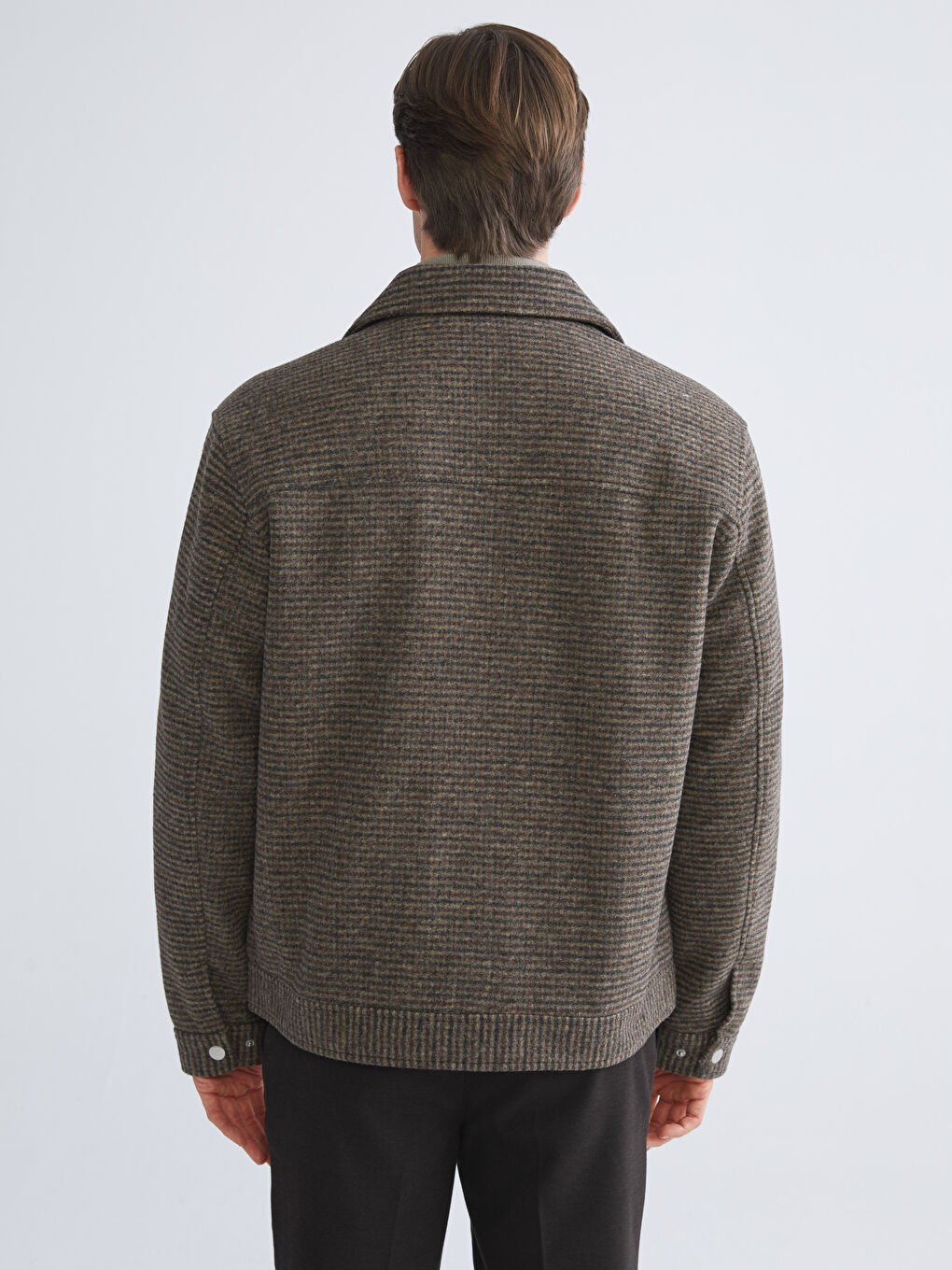 Kahverengi Standart Kalıp Ceket Yaka Erkek Kaşe Kaban-4