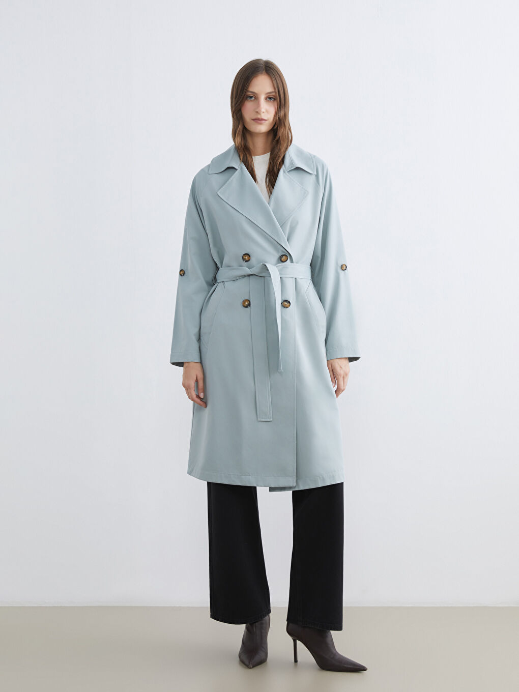 Mavi Kruvaze Yaka Kadın Trençkot-1