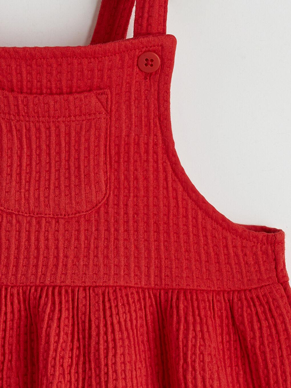 Kırmızı Bebe Yaka Nakışlı Kız Bebek Bluz ve Salopet Elbise-2