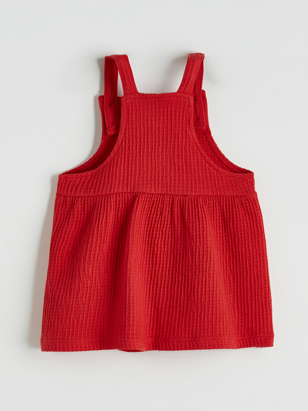 Kırmızı Bebe Yaka Nakışlı Kız Bebek Bluz ve Salopet Elbise-4