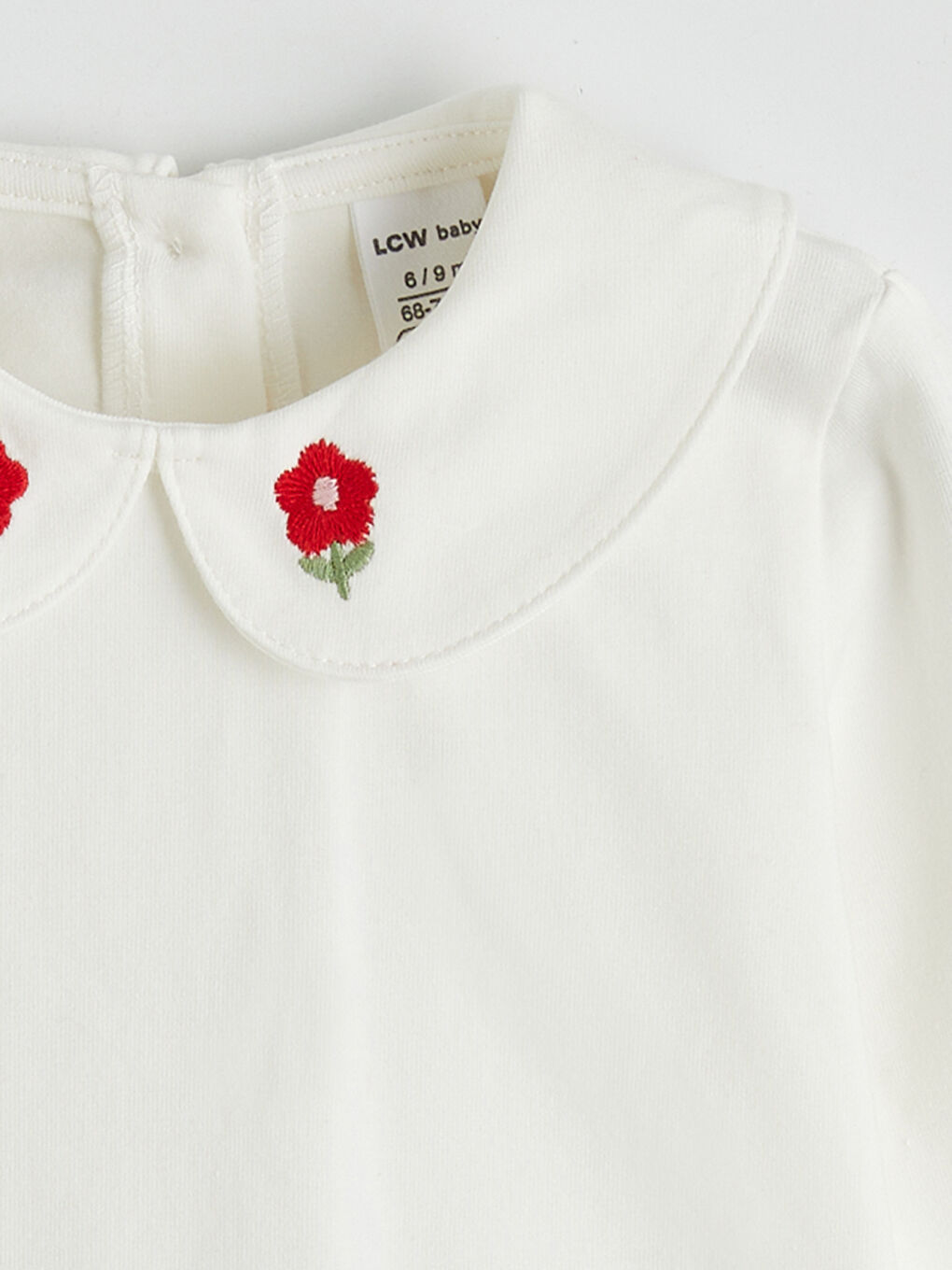 Kırmızı Bebe Yaka Nakışlı Kız Bebek Bluz ve Salopet Elbise-8