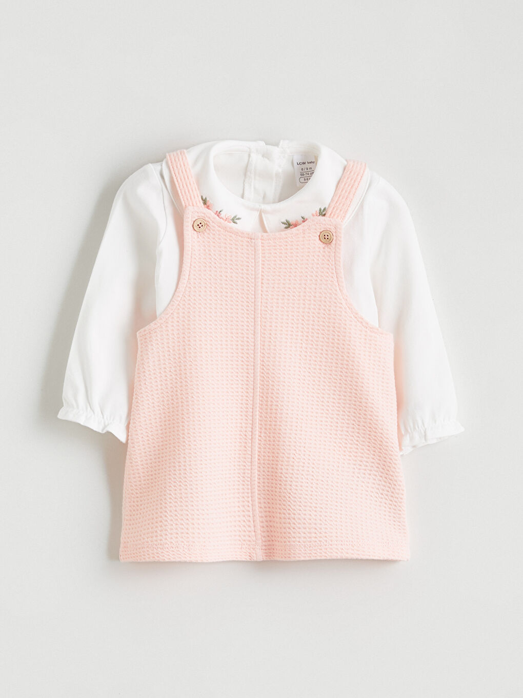 Pembe Bebe Yaka Çiçekli Kız Bebek Elbise