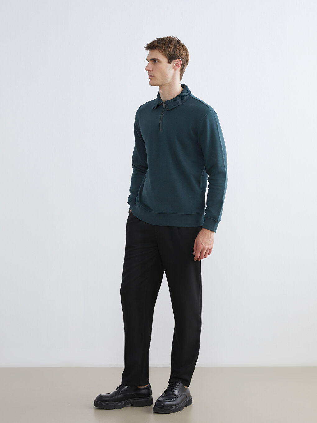 Petrol Dik Yaka Erkek Sweatshirt-1