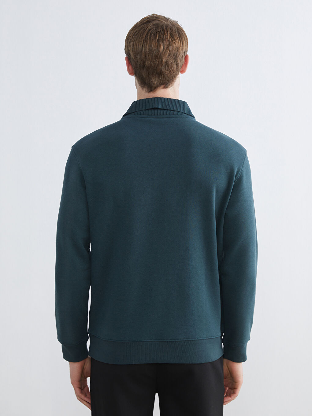 Petrol Dik Yaka Erkek Sweatshirt-3
