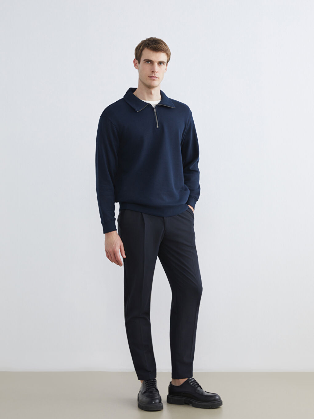 Lacivert Dik Yaka Erkek Sweatshirt-1