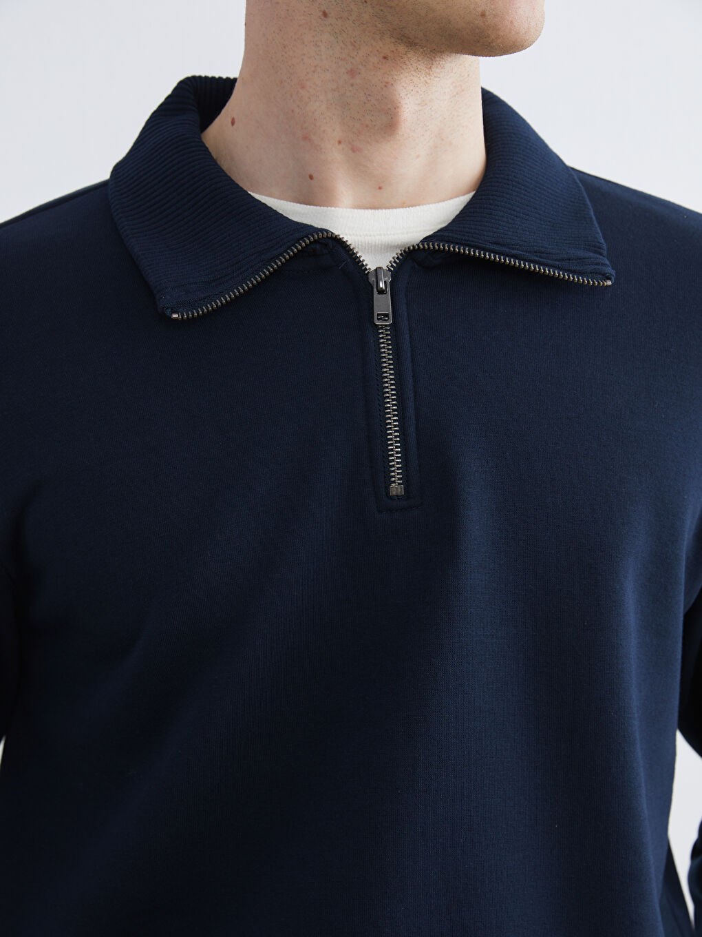 Lacivert Dik Yaka Erkek Sweatshirt-2