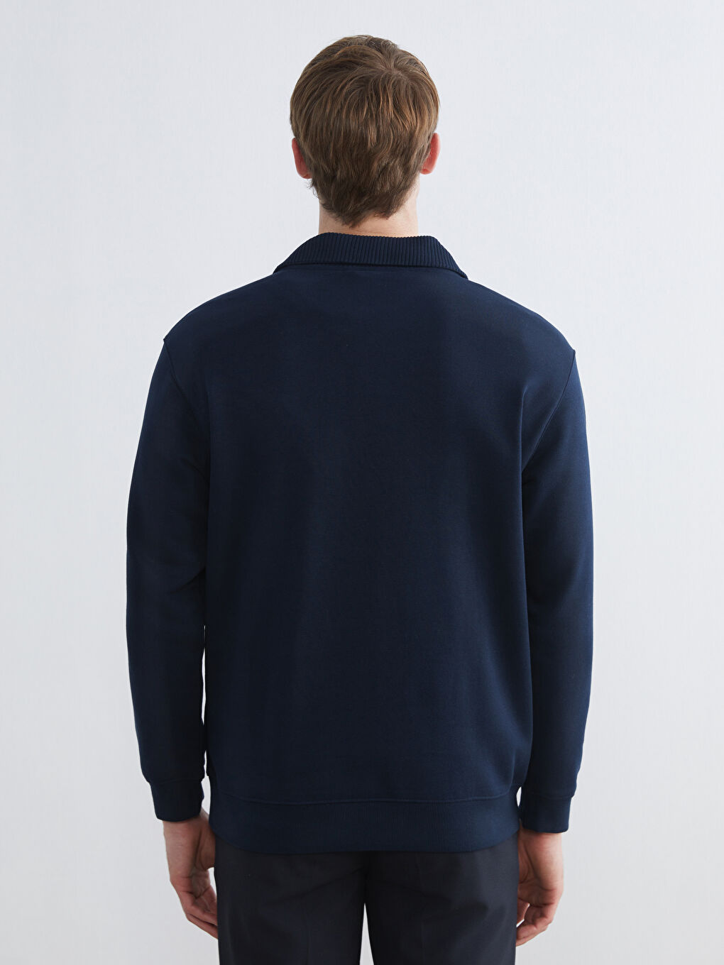 Lacivert Dik Yaka Erkek Sweatshirt-3