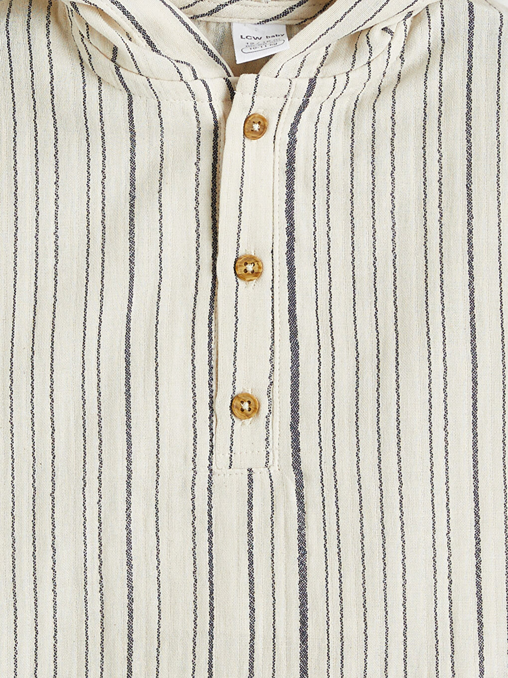 Ekru Kapüşonlu Çizgili Erkek Bebek Gömlek-2