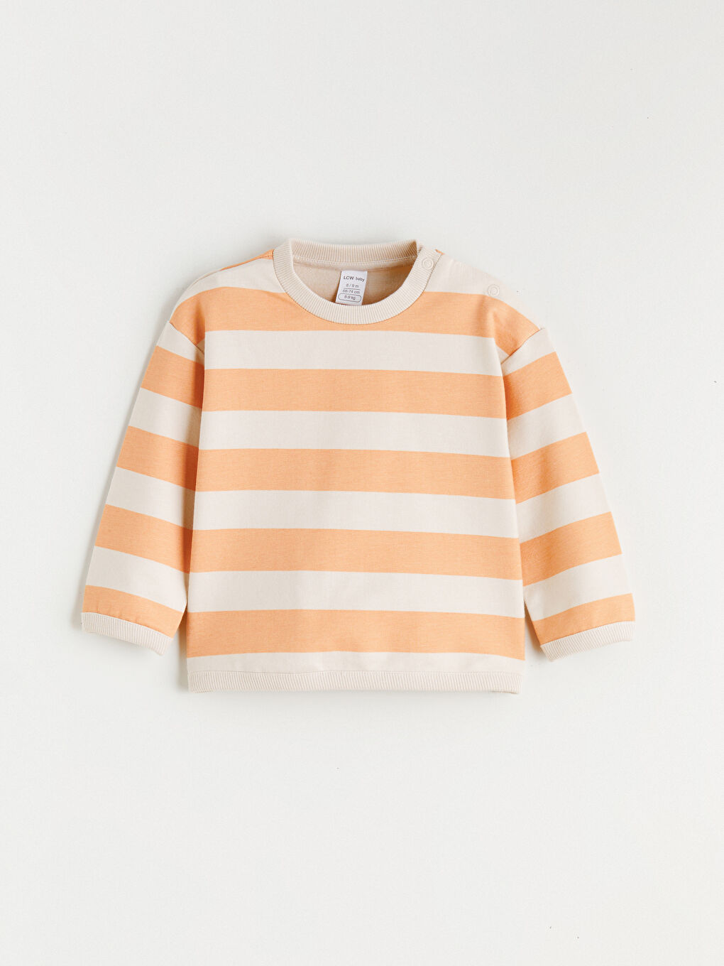 Sarı Erkek Bebek Bisiklet Yaka Uzun Kollu Çizgili Sweatshirt